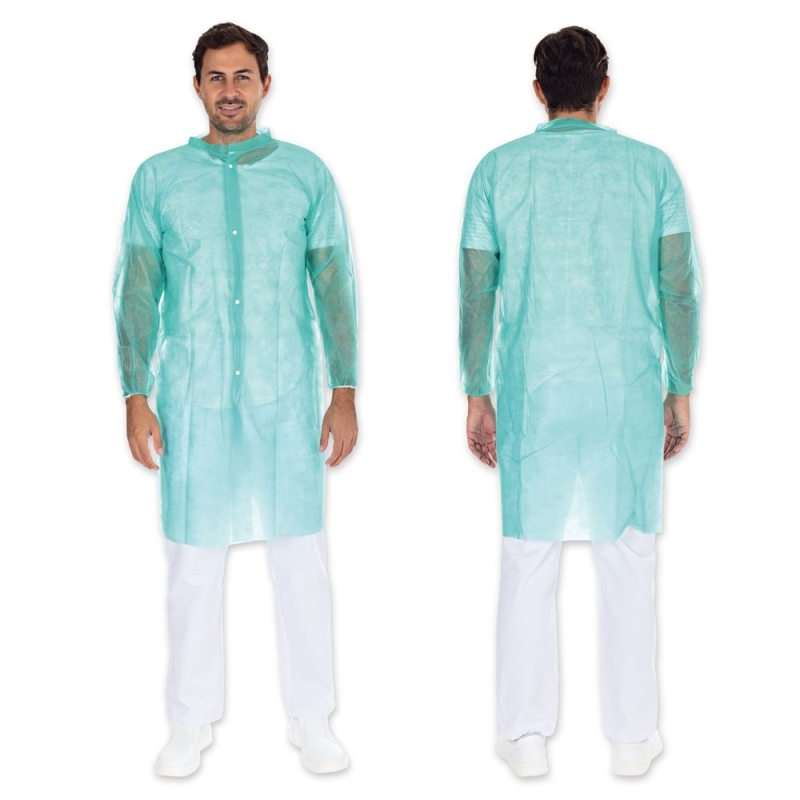 Besucherkittel Light mit Druckknöpfen | PP, Farbe grün, Länge 110 cm, Umfang 140 cm, Grösse XXL