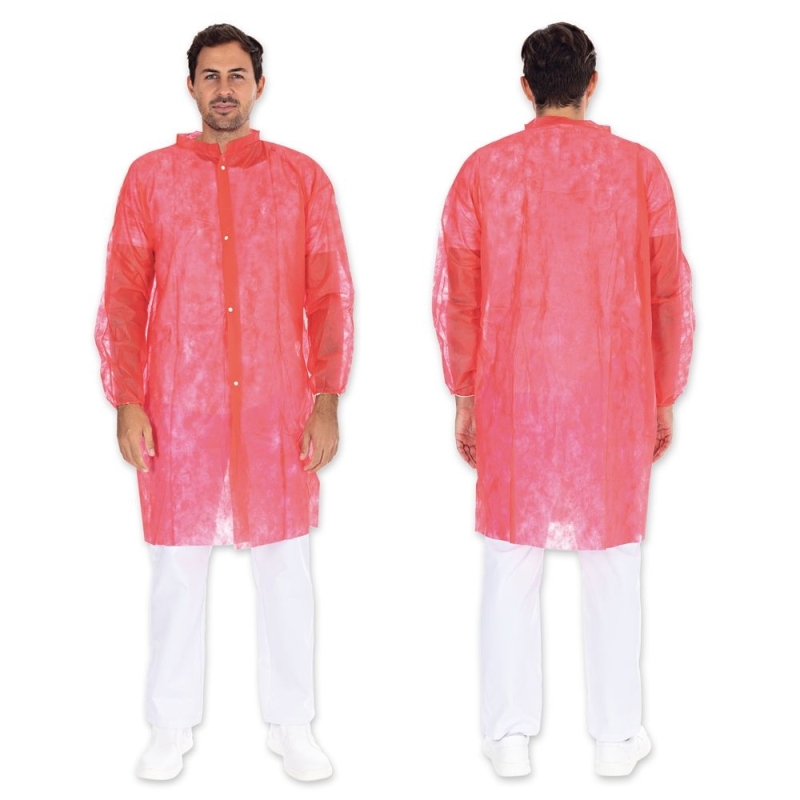 Besucherkittel Light mit Druckknöpfen | PP, Farbe rot, Länge 105 cm, Umfang 125 cm, Grösse L
