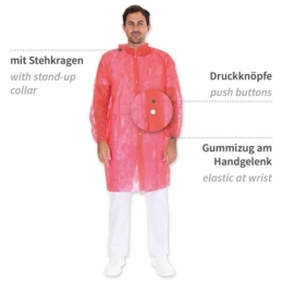 Besucherkittel Light mit Druckknöpfen | PP, Farbe rot, Länge 110 cm, Umfang 150 cm, Grösse XXXL