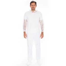 Besucherkittel Light mit Kragen und Klettverschluss | Farbe weiss, Gr. XXXL / PP, Länge 115 cm, Umfang 150 cm