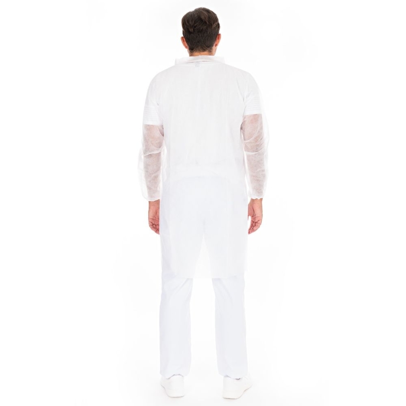 Besucherkittel Light mit Kragen und Klettverschluss | Farbe weiss, Gr. XXXL / PP, Länge 115 cm, Umfang 150 cm