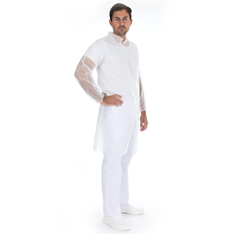 Besucherkittel Light mit Druckknöpfen | PP, Farbe weiss, Länge 95 cm, Umfang 115 cm, Grösse S