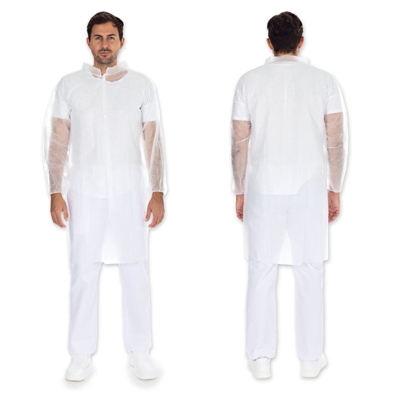 Besucherkittel Light mit Druckknöpfen | PP, Farbe weiss, Länge 110 cm, Umfang 150 cm, Grösse XXXL