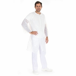 Besuchermantel PE, weiss, Gr. XL, mit Kragen und Druckknöpfen