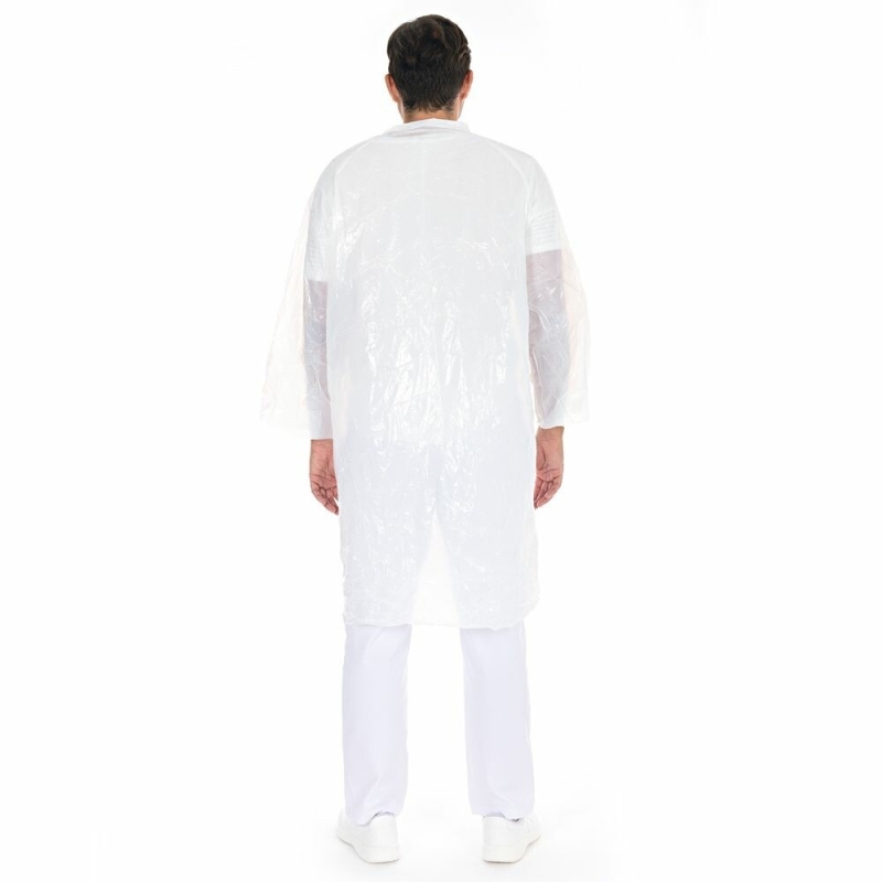 Besuchermantel PE, weiss, Gr. XL, mit Kragen und Druckknöpfen