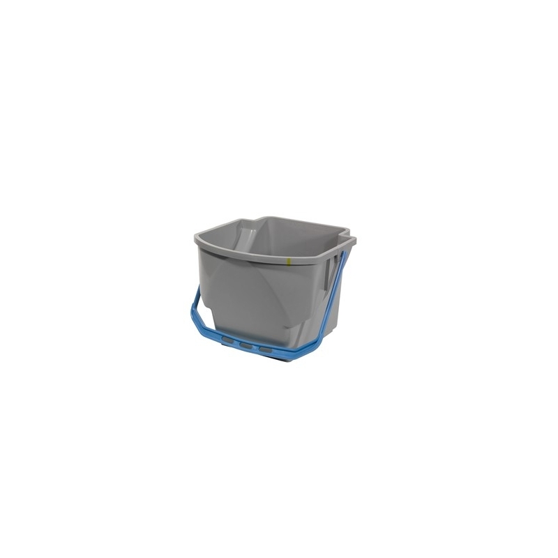 Seau de 16 litres, gris avec une poignée de couleur distincte (bleue)