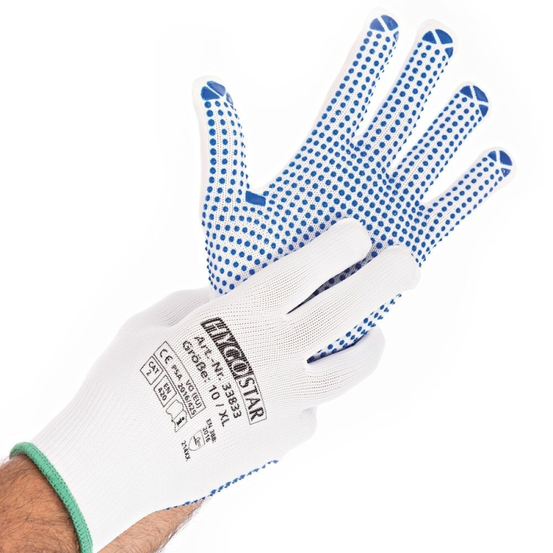 Gants en tricot moyen Structa | Nylon/coton, taille M. bleu/blanc