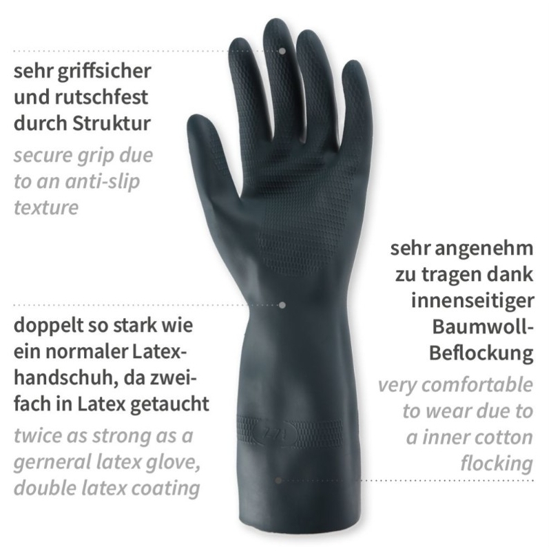 Gants de protection contre les produits chimiques | Latex/néoprène, noir, taille 10/XL