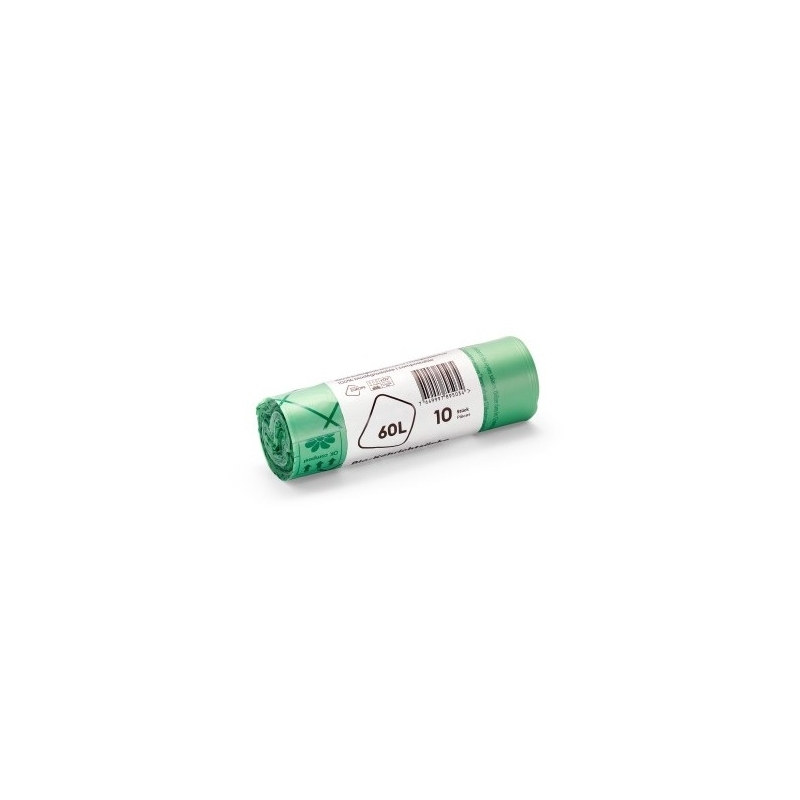 Sac poubelle 60 litres BIO, 10 sacs par rouleau, 0,025 mm, avec fermeture à nœud