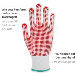 Gants en tricot moyen Structa | Nylon/coton, taille M. rouge/blanc