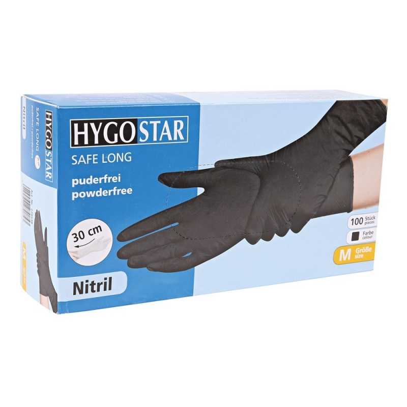 Gant en nitrile Safe Long, noir, non poudré, taille 8/M, 100 pcs