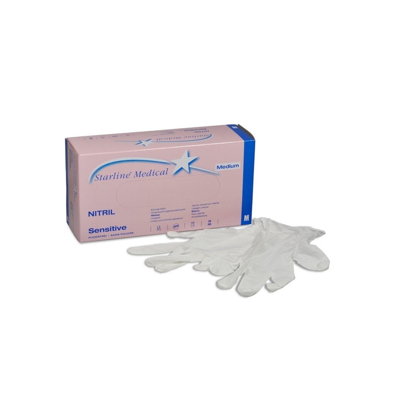 Gants d'examen Starline Medical Sensitive, blancs, non poudrés, taille M, 200 pièces.