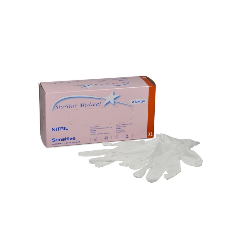 Gants d'examen Starline Medical Sensitive, blancs, non poudrés, taille XL, 180 pièces.