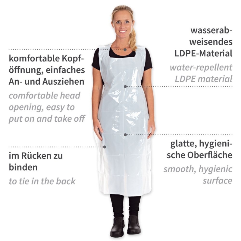 Einwegschürzen auf Rolle ca. 35my, weiss, 125 x 70 cm, LDPE glatt