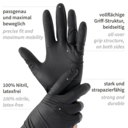 Gants en nitrile Power Grip, non poudrés, taille XL, noirs