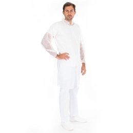 Besucherkittel Light mit Kragen und Klettverschluss | Farbe weiss, Gr. XXXL / PP, Länge 115 cm, Umfang 150 cm