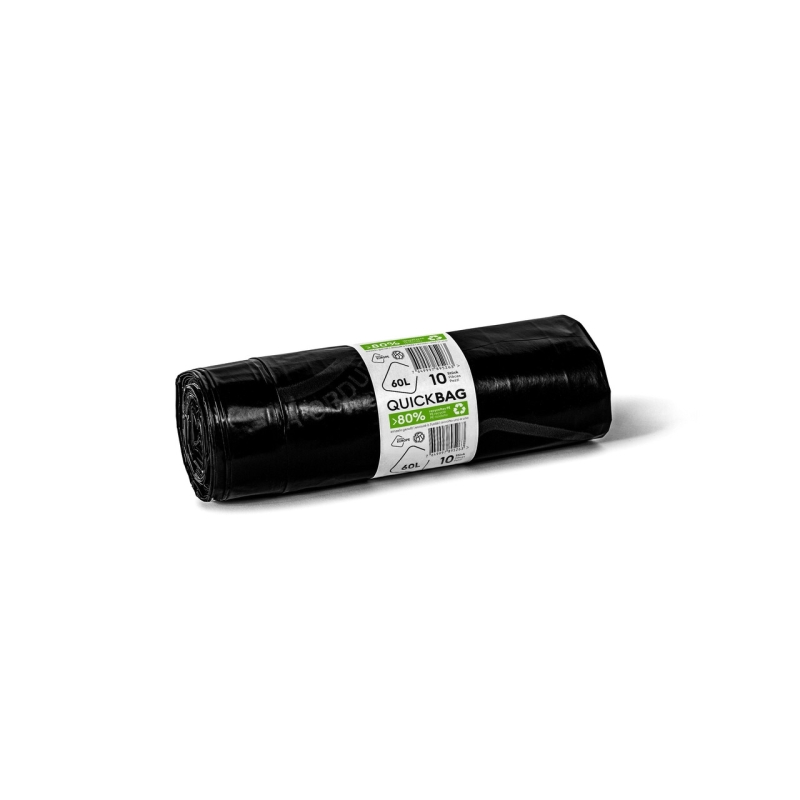 Sac poubelle 60 litres, OKS, 10 sacs par rouleau, 0,048 mm, avec cordon de serrage
