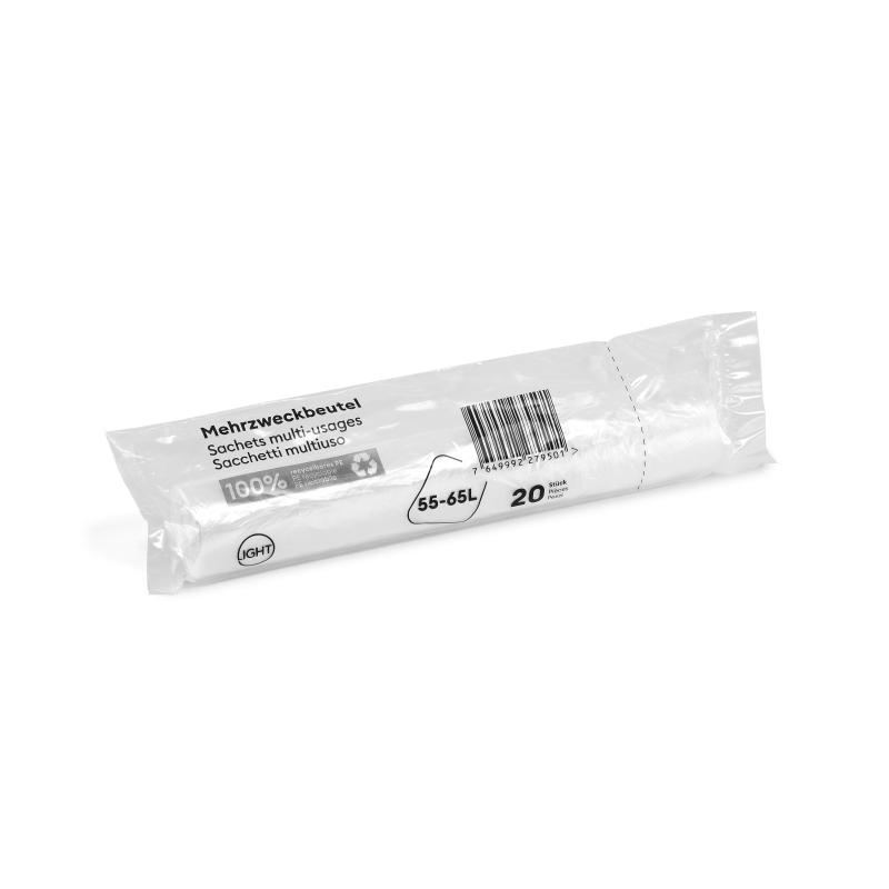 Sacs multi-usages 55-65 litres, 20 sacs/rouleau, 0,006 mm, sans fermeture