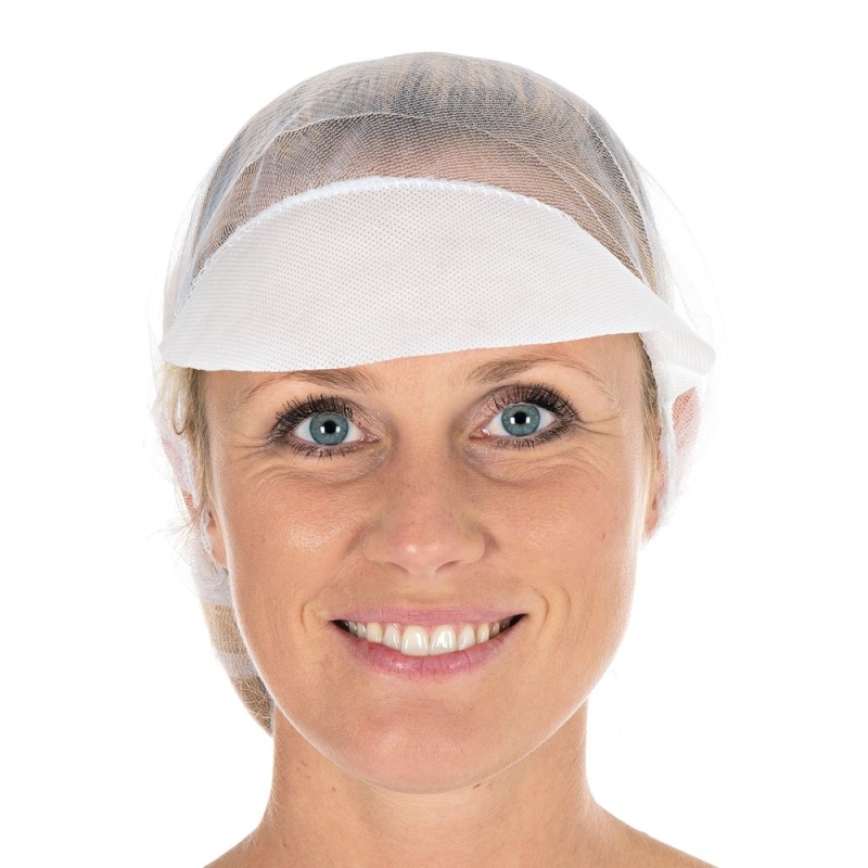 Charlotte de barrette Micromesh avec visière | Nylon, couleur blanc / taille 50 cm