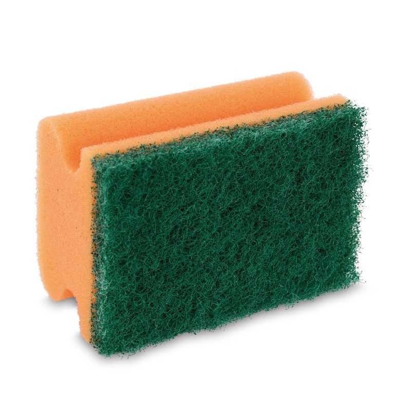 Éponge à poignée, orange/verte, 95 x 70 x 45 mm
