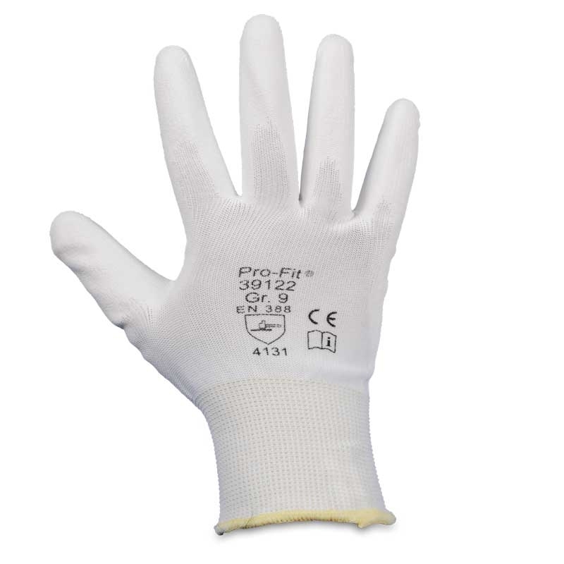 Handschuhe PU-beschichtet Feinstrick Pro-Fit, weiss, Gr. L/9